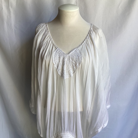 Bebe White Sheer Peasant Top - Picture 1 of 2